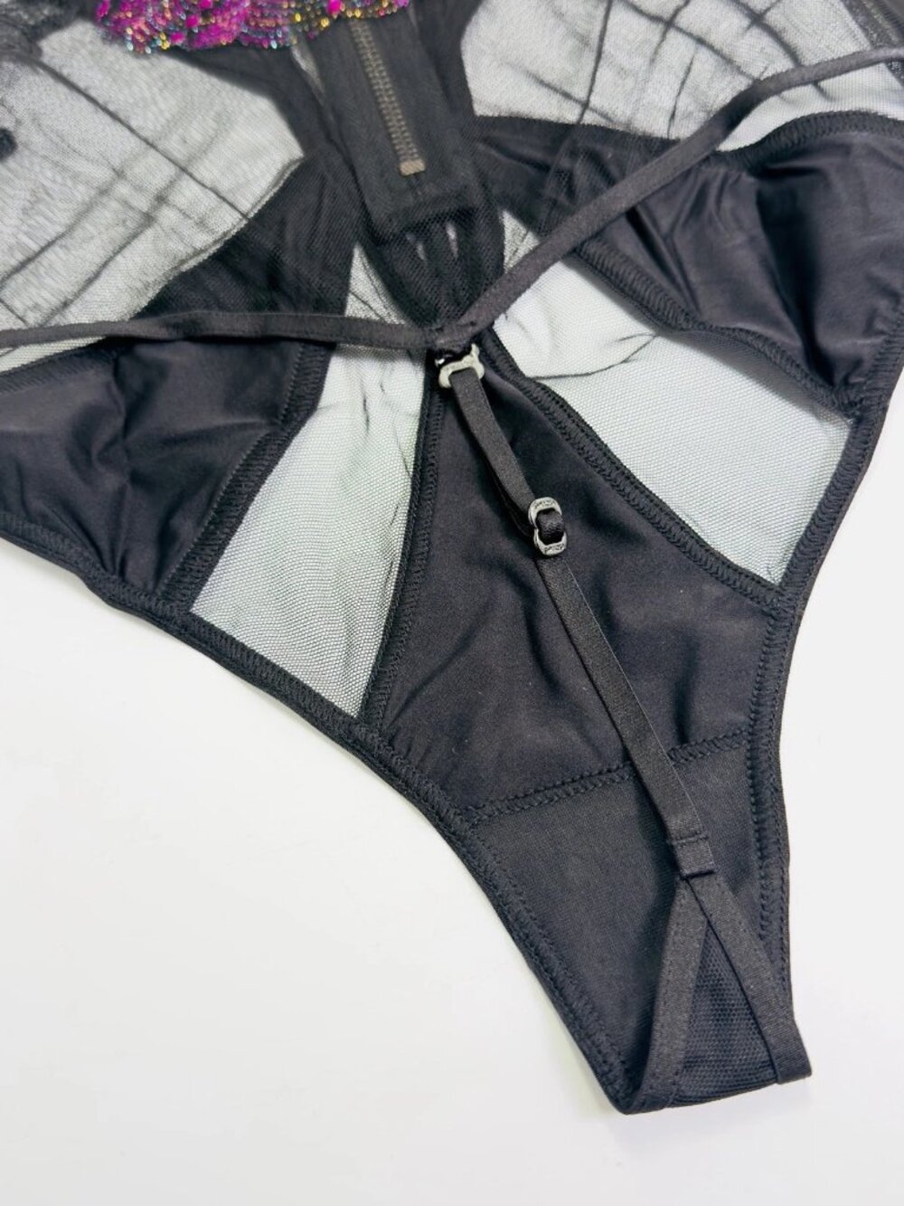 Shikkosa Peacock Bodysuit Black Small Sheer Mesh Cutout Teddy Lingerie NWT - Picture 8 of 10